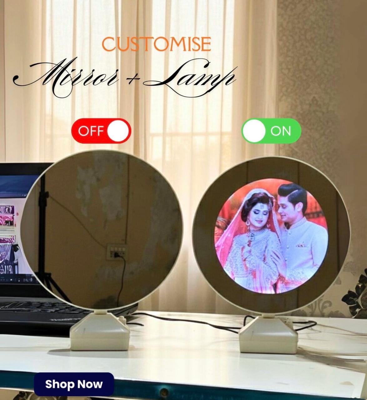 Custom Circle Photo Mirror Lamp – Personalized LED Magic Mirror Gift