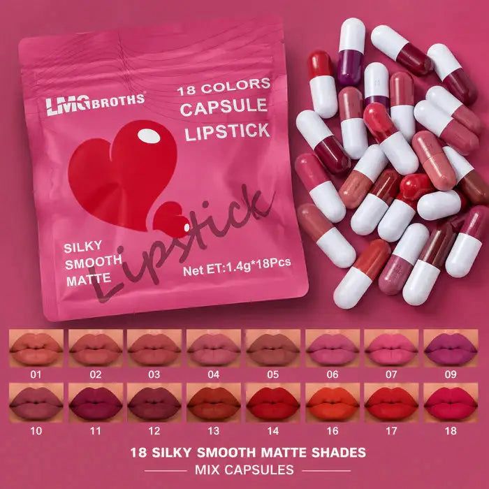 18 Pcs Mini Capsule Lipstick Set – Matte & Silky Smooth Lip Colors