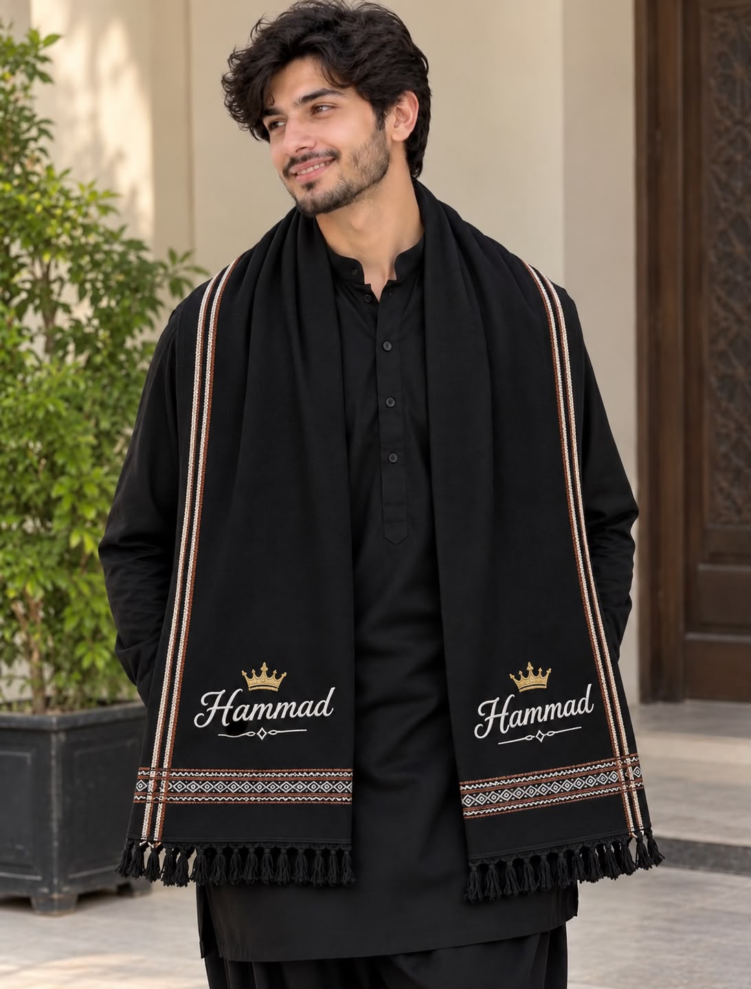Personalized MEN Shawl with Custom Name Embroidery