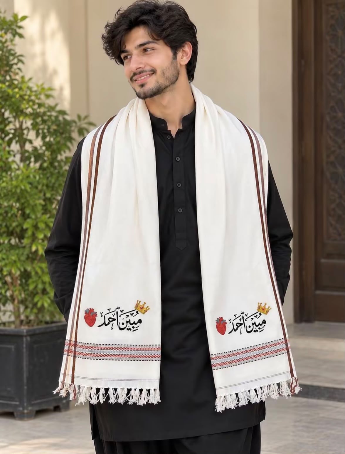 Personalized MEN Shawl with Custom Name Embroidery