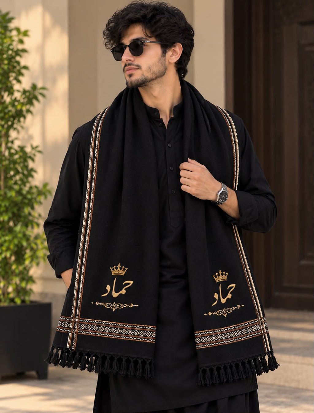 Personalized MEN Shawl with Custom Name Embroidery