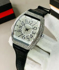 Luxury Silver Crystal Men’s Watch with Black Strap